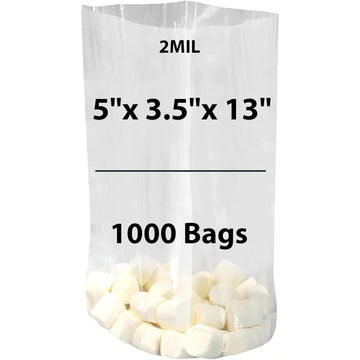 LDPE Clear Gusseted Poly Bags 2 mil 5" X 3.5" X 13" 1000 Bags